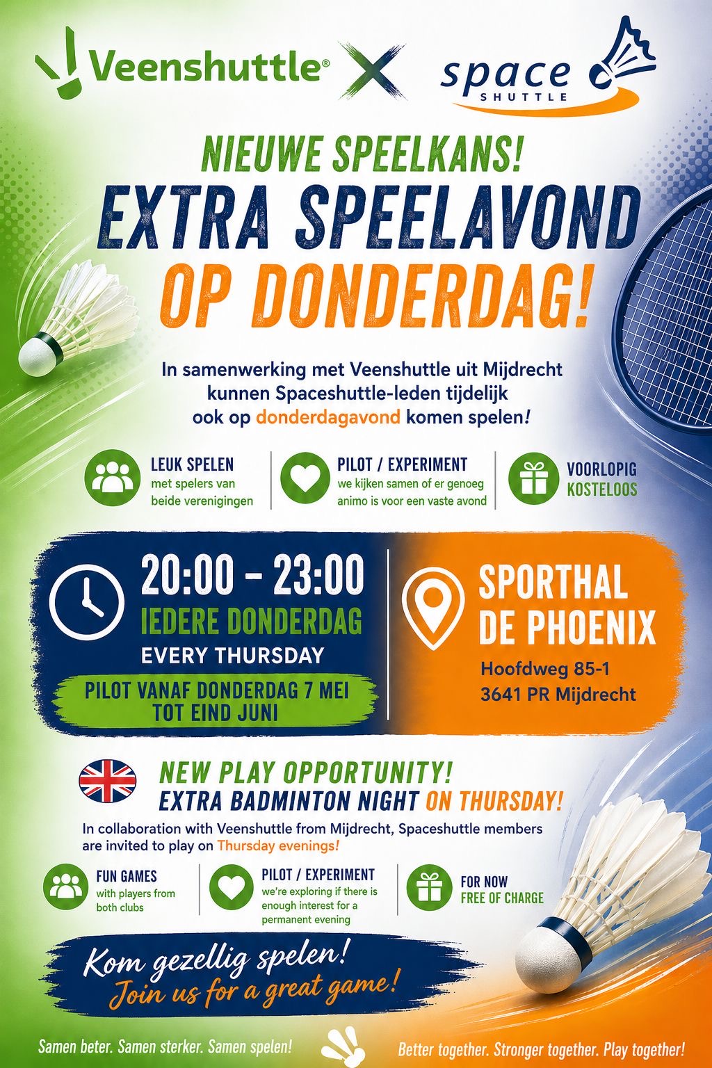 Extra speelavond op donderdag in sporthal de Phoenix in Mijdrecht